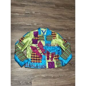 Minnie’s closet art to wear silk jacket L colorful butterfly patchwork